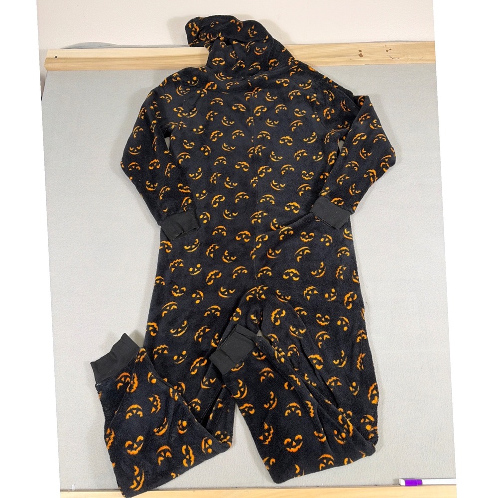 Pillow Talk Womens Halloween Pumpkin Fleece Hooded One Piece Pajamas Large 0899 - Picture 2 of 9